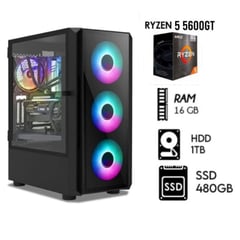 AMD CORP - COMPUTADORA PC GAMER RYZEN 5-5600G 3.4 GHZ Ram 16GB Disco 1TB+SSD 480GB CASE RGB