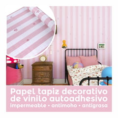 GENERICO - Papel tapiz autoadhesivo Rayas Pink - ROLLO 10m x 45cm