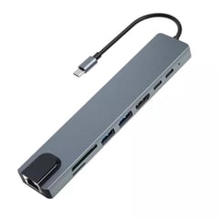 OEM - Adaptador Hub 8 En 1 Tipo C HDMI /RJ45 /USB 3,0 /Tarjeta SD -TF/ 87W