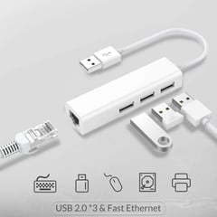 OEM - Hub Adaptador de Red Tipo Usb Rj45 LAN + 3 Puertos USB Windows Mac