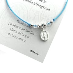 SANTORAL - Pulsera de la Medalla Milagrosa - Hilo Celeste y Plata