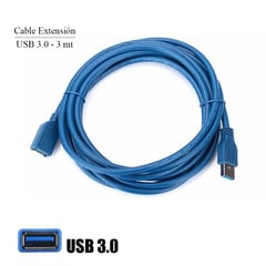 GENERICO - Cable Extensión USB 3.0 Macho a Hembra 3mts Azul