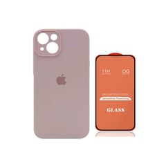 GENERICO - Case Silicona Con P/Cámara Iphone 13 Nude + Mica De Vidrio Completo