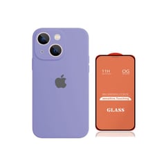 GENERICO - Case Silicona Con P/Cámara Iphone 13 Lila + Mica De Vidrio Completo