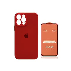 GENERICO - Case Silicona Con P/Cámara Iphone 13 Pro Rojo + Mica De Vidrio Completo