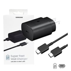 SAMSUNG - Cargador USB C de 25W Carga Rápida Galaxy S20 S21 S21 Ultra S10 Negro