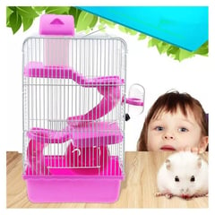 GENERICO - Jaula para hamster 3 niveles pisos roedor rosa