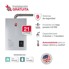 RHEEM - TERMA A GAS 21 L GLP TIRO FORZADO