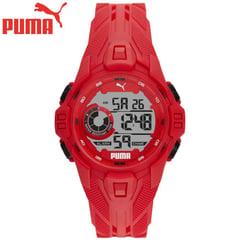 PUMA - Reloj Bold P5040 Digital Luz de Fondo Correa de Silicona Rojo