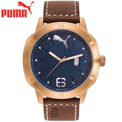 PUMA - Reloj Nevermind PU104261001 Correa De Cuero Marrón Dorado Azul