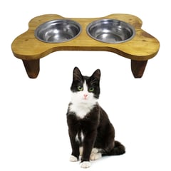 GENERICO - Mesa Comedero de Madera con Platos para Gatos