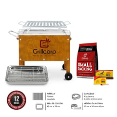 GRILLCORP - Caja China Chica Parrilla de Platinas + Carbón 2kg + Pack Inti