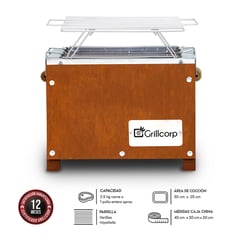 GRILLCORP - Caja China Mini Caoba Parrilla de Varillas Niqueladas