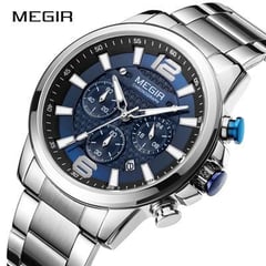 MEGIR - Reloj Acero Plateado y Azul MEG-43