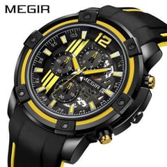 MEGIR - Reloj Acero Negro y Silicona Negro Amarillo MEG-5