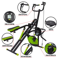 SPORT FITNESS - Maquina Abdominal +Bicicleta+ Pistón 12 Niv + Twister +Ligas