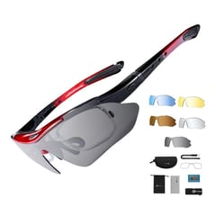 ROCKBROS - Lentes Ciclismo 10001 Set 5 en 1 Polarizado Rojo