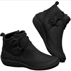 BLWOENS - Botas de tacón plano tipo cuero de invierno vintage para mujer