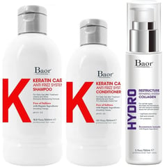 BAOR PROFESSIONAL - Shampoo Post Alisado + Acondicionador + Hydro Baor K Keratin Care