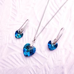 SIFRAH SHOP - Collar y Aretes Set de Plata con Dijes Corazón de Cristal Azul