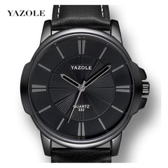 YAZOLE - Reloj Hombre Correa de Cuero 332 Negro
