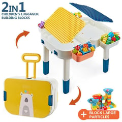 OEM - Mesa didáctica juegos lego para niños + silla + 600 legos