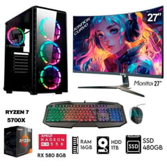 Computadora PC GAMER 7-5700X 16GB Disco1TB+SSD 480GB RX 580 8GB MONITOR 27