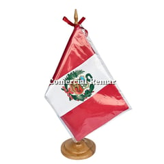 PERU - Bandera de Perú para Escritorio 21x14cm Con Base y Asta de Madera
