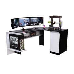 MOVENDA - Escritorio Gamer en L NR 03 140X106cm 1 Puerta Negro/ Blanco