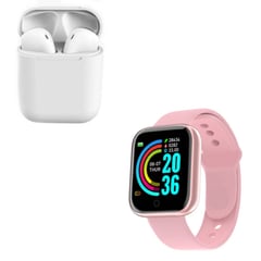 HANDS UP - Smartwatch Bluetooth D20 Rosado y Audifono I12 Blanco