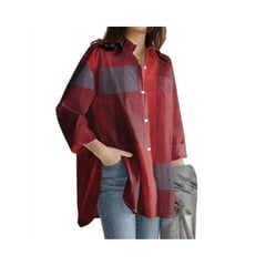 BLWOENS - Camisa casual de cuadros de manga larga para mujer-rojo.