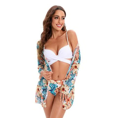 GENERICO - Ropa de baño bikini push up con estampado de planta - 3 piezas