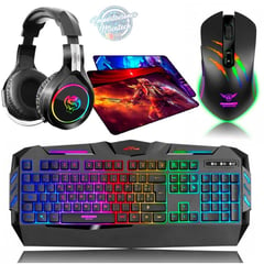 MICRONICS - Kit gamer spartano 4 en 1 : audífono +Teclado rgb +Mouse 6400Dpi +pad