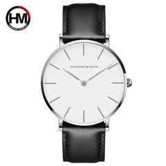 HANNAH MARTIN - Reloj Acero Plateado y Cuero Negro HAN-M-11