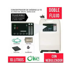 OLIVE - CONCENTRADOR DE OXIGENO DOBLE FLUJO 10L CON NEBULIZADOR