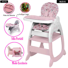 HI BABY - Silla Carpeta Gato 3 en 1 Rosado con Plato y Lego