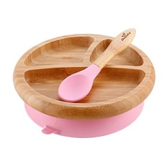 AVANCHY - SET DE PLATO DE BAMBU Y CUCHARA ROSADO