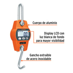 TRUPER - Balanza, Báscula capacidad 300 kg electrónica colgante,