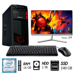 INTEL - Computadora Pc Core i7 32ghz Ram 16GB Disco 1TB+SSD 240GB Monitor 24´´