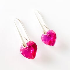 SIFRAH SHOP - Aretes de Plata 925 con Cristal Corazón Fucsia