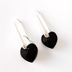 SIFRAH SHOP - Aretes de Plata 925 con Cristal Corazón Negro Mate