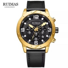 RUIMAS - Reloj Acero Dorado y Cuero Negro RUI-3