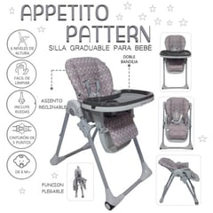 INFANTI - Silla de comer graduable appetito pattern Gris