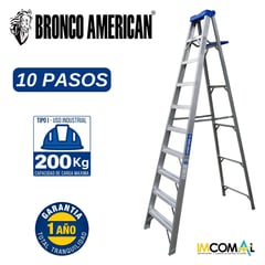 BRONCO AMERICAN - Escalera Aluminio Tijera Simple Ascenso de 10 Pasos.