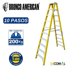 BRONCO AMERICAN - Escalera Fibra de Vidrio Tijera Doble Ascenso de 10 Pasos.