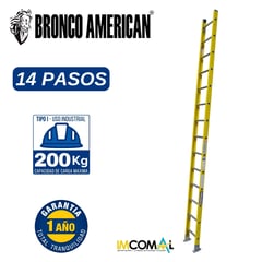 BRONCO AMERICAN - Escalera Fibra de Vidrio Tipo Arrimo de 14 Pasos.