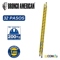 BRONCO AMERICAN - Escalera Fibra de Vidrio Telescópica de 32 Pasos.