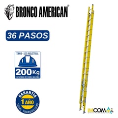 BRONCO AMERICAN - Escalera Fibra de Vidrio Telescópica de 36 Pasos.