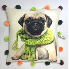 RUE 21 - Cojin Decorativo Estampado Pug con Chalina Verde