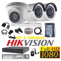 HIKVISION - kit 3 Cámaras Seguridad FULLHD 1080p 500gb + cable